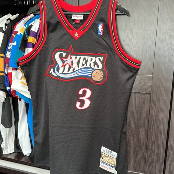 thumbnail image 2 of Outerstuff Youth Allen Iverson 76ers Jersey - Black Hardwood Classic Basketball Jersey 2 of 12